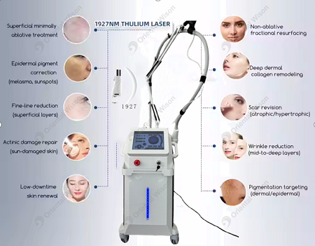 Vertical Fractional 1927nm Thulium Laser Skin Anti-Aging Beauty Machine